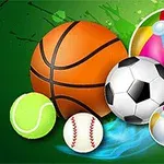 Yeşil arka planda futbol, basketbol, tenis, beyzbol ve plaj topları