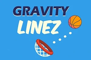 Mavi arka plan üzerinde GRAVITY LINEZ metni, bir basketbol topu ve pota
