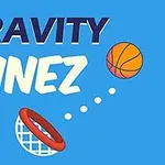 Mavi arka plan üzerinde GRAVITY LINEZ metni, bir basketbol topu ve pota