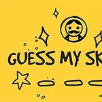 Sarı arka plan üzerinde Guess My Sketch yazısı ve çizgi adam, yıldız, kalp gibi basit çizimler