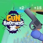 Mavi bir karakter silah tutarken, yan tarafta Gun Brothers 3D yazısı ve bir şapka ile görülüyor