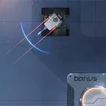 Kare alanda bir robot, lazer benzeri bir çizgi ile bir hedefe yöneliyor; ön planda bonus yazılı bir kutu var