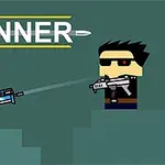İki piksel karakter, birbirlerine ateş ederken, GUNNER yazısı üstlerinde yer alıyor