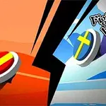 Turuncu ve mavi fon üzerinde İspanya ve İsveç bayraklarının işaretlendiği yuvarlak objeler, Fight to be Winner yazısıyla tasarım