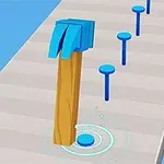 Ahşap bir yüzeye çivileri çakan mavi bir çekiç