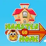 Mavi bir arka plan üzerinde kırmızı çatılı bir ev ve yanında yuvarlak gözlük takmış bir hamster karakteri ile birlikte Hamster Go Home yazısı