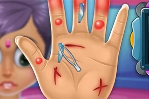 Hand Doctor Kızarmış şişlikler, kesikler, kıymıklar ve bir cımbız tutulan bir el resmi