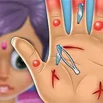 Hand Doctor Kızarmış şişlikler, kesikler, kıymıklar ve bir cımbız tutulan bir el resmi