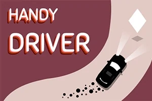 Kırmızı arka plan üzerinde yolda viraj alan siyah araba ve sol üstte Handy Driver yazısı