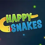 Renkli yılan figürleri ve Happy Snakes yazısı bulunan karanlık arka planlı bir görüntü