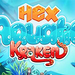Renkli bir sualtı teması üzerinde Hex Aquatic Kraken yazısı