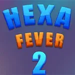 Renkli arka plan üzerinde büyük mavi ve turuncu harflerle HEXA FEVER 2 yazısı
