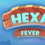 Mavi arka plan üzerine büyük turuncu ve mavi harflerle Hexa Fever yazısı