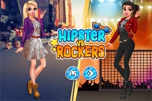 İki genç kadın farklı moda tarzlarında, biri hipster diğeri rocker kıyafetleriyle, arka planları birbirinden ayrılan sokak ve sahne temalarıyla