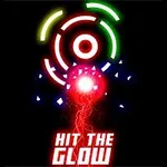 Kara arka plan üzerinde renkli halkalar, kırmızı parlak bir nesne ve Hit the Glow yazısı