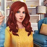 Görselde sarı kıyafetli ve kızıl saçlı genç bir kadın ile onun arkasında duran yaşlı bir çift, salon ortamında görülüyor