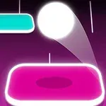 Parlak arka planda beyaz bir top, pembe ve mavi renkli parlak blokların üzerinde zıplıyor