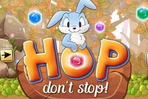 Mavi bir tavşan, büyük turuncu harflerle yazılmış HOP dont stop!