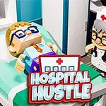 Blok tarzı grafiklerle çizilmiş bir hastanede, hasta yatağında yatan bir çocuk ve yanında bir doktor