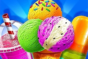 Dondurma topları, rengarenk dondurmalı milkshake ve buzlu şekerden oluşan canlı bir tatlı karışımı