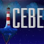 Karanlık gökyüzünde büyük harflerle Iceberg yazısı ve zincirlerle asılı duran üzerinde kırmızı beyaz bir deniz feneri bulunan kayalık ada