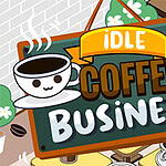 Sevimli bir kahve fincanı ve Idle Coffee Business yazılı tabela, kahve dekorlarıyla çevrilidir