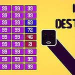 Sarı bir arka plan üzerinde, sola hizalanmış numaraların yer aldığı mor kutucuklar ve sağda Idle Destroyer yazısı bulunan bir tasarım