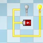 Sarı elektrik kablosuyla bağlanmış bir bataryaya ve yanmakta olan bir ampule sahip devre düzeni