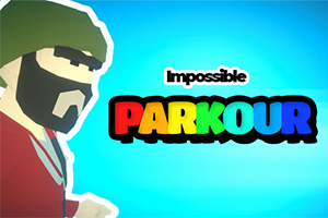 Mavi arka planda sakallı, şapka takan ve kırmızı ceket giyen çizgi film karakteri ile Impossible Parkour yazısı