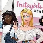 Üç genç kadın, farklı tarzlarda giyinmiş, poz verirken görülebilir; arka planda Instagirls Dress Up yazısı bulunuyor