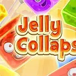 Renkli jelibon bloklar arasında Jelly Collapse yazısı