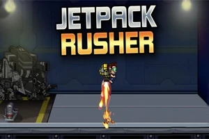 Jetpack takan bir karakter, karanlık bir arka planda havada süzülüyor