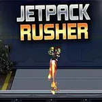 Jetpack takan bir karakter, karanlık bir arka planda havada süzülüyor