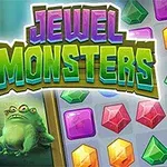 Renkli canavarlar ve mücevher bloklarının bulunduğu, Jewel Monsters yazılı grafik tasarım