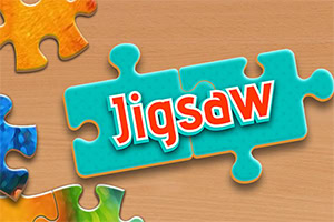 Turkuaz bir yapboz parçası üzerinde Jigsaw yazısı ve köşelerde renkli yapboz parçaları