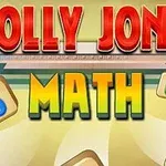Büyük, renkli Jolly Jong Math yazısı ve etrafında sayılarla dolu taşlar