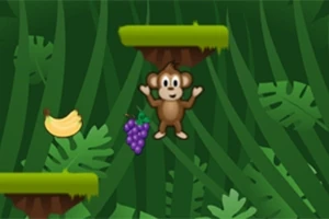 Jolly Jumper Yeşilliklerle dolu bir arka planda, üzüm ve muzlarla çevrili sevimli bir maymun