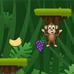 Jolly Jumper Yeşilliklerle dolu bir arka planda, üzüm ve muzlarla çevrili sevimli bir maymun