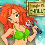 Kırmızı saçlı, yeşil bikini giyen bir kadın elinde bir boru anahtarı tutuyor