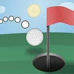 Yeşil bir zemin üzerinde deliğe yaklaşan golf topu ve yanında dalgalanan kırmızı bir bayrak