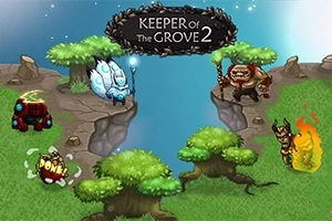 Yeşilliklerle kaplı bir manzara üzerinde çeşitli fantastik yaratıklar ve Keeper of the Grove 2 logosu