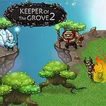 Yeşilliklerle kaplı bir manzara üzerinde çeşitli fantastik yaratıklar ve Keeper of the Grove 2 logosu