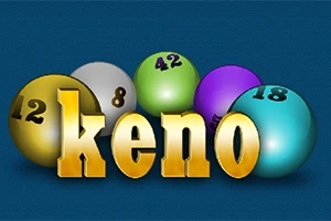 Altın renginde keno yazısı ve arka planda numaralı renkli toplar