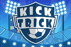 Mavi arka planda stadyum projektörleri önünde futbol topu içeren bir kalkan ve üzerinde KICK TRICK yazısı