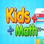 Renkli Kids + Math yazısı ve mavi arka planda, cep telefonu ekranında bir matematik sorusu gösteriliyor