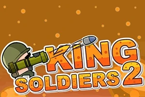 Askeri bir kask takmış bir figür, roketatar ile oyun başlığı olan King Soldiers 2 yazısının yanında gösterilmektedir