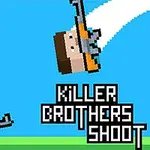 Piksel grafik tarzında iki karakter silah tutarken, gökyüzünde Killer Brothers Shoot yazılı bir arka plan