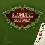 Yeşil bir arka plan üzerinde KLONDIKE SOLITAIRE yazısı ve sağda iskambil kartları yer alıyor