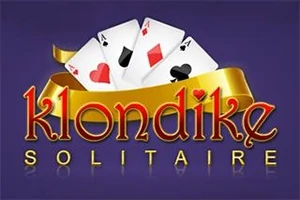 Kupa, maça, karo ve sinek kartlarının önünde Klondike Solitaire yazısı