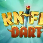 Altın renkli büyük harflerle KNIFE ve ahşap desenli DART yazısının üstünde bir bıçak bulunan grafik